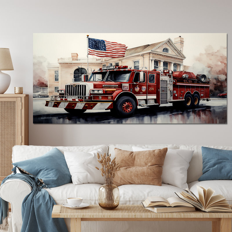 Fiery Pursuit I - Camion de pompiers, Toile tendue, H 28 po x l 60 po x P 1,5 po