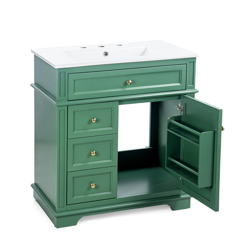 Meuble-lavabo simple 30 po avec comptoir en céramique, Vert