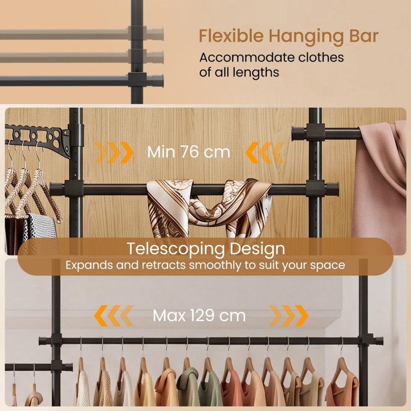 244 cm Wall Mounted Clothes Rack