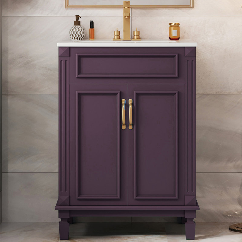 Meuble-lavabo autoportant 24 po avec lavabo en céramique 24 po, Mauve, Doré