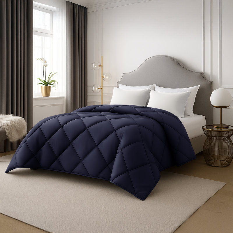 Lux Decor All Season Polyester Solid Lightweight Down Alternative Comforter, Queen Comforter, Navy