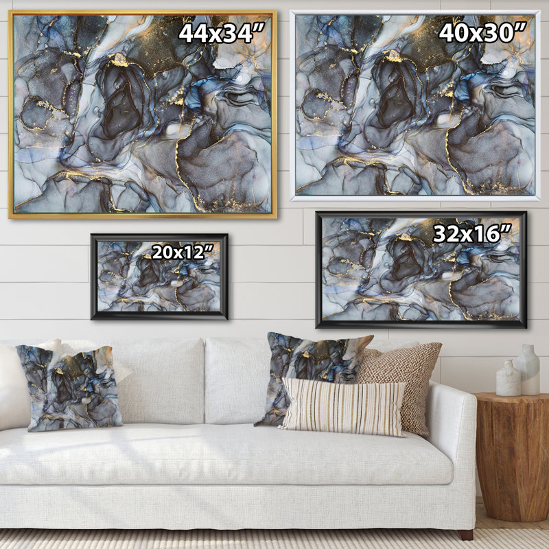 Art or noir infusé noir II - reproduction sur toile, Cadre flottant doré, H 30 po x l 40 po