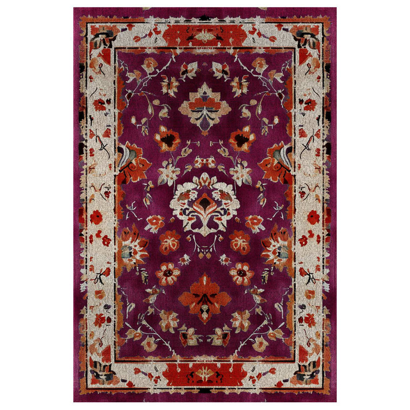 Derya Collection Digital Print Cotton-Polyester Purple Floral Rug, Runner 3'4" x 11'6"