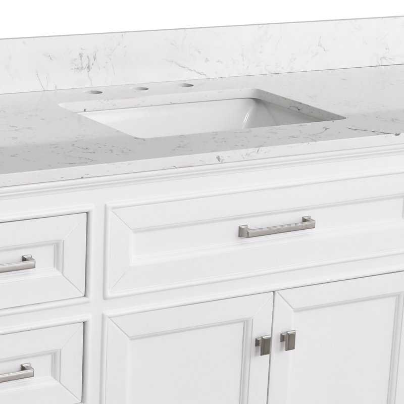 Angela 60” Bathroom Vanity With White Engineered Marble Stone Rectangular Sink