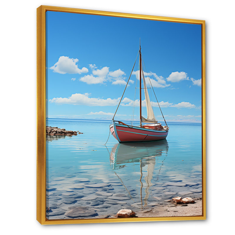 Horizon de planche à voile maritime sur toile, H 40 po x l 30 po x P 1,5 po, Cadre flottant doré