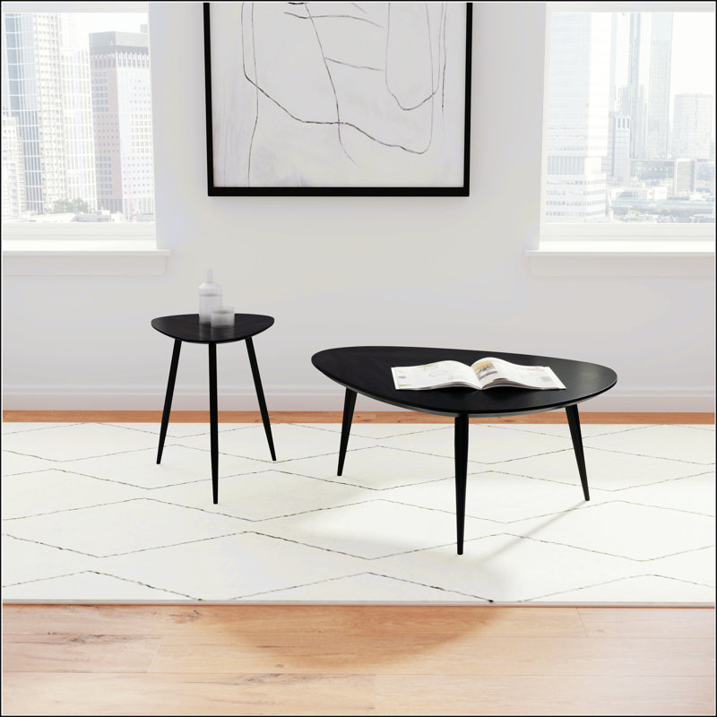 Black 2-Piece Triangular Coffee And End Table Set