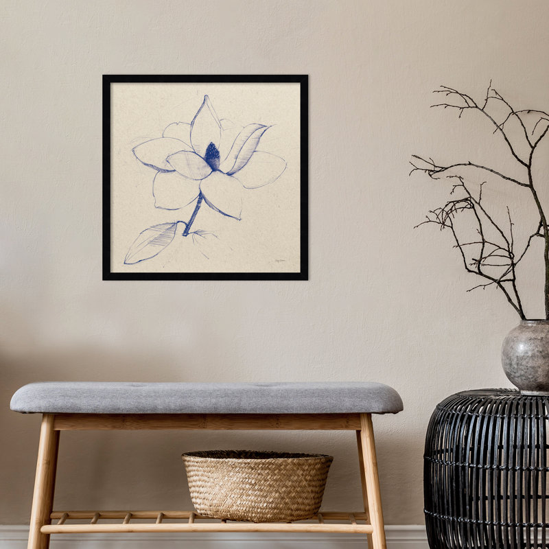 Modern Vintage Floral II Indigo by Everlean - Single Picture Frame Print, Black, 21" H x 21" W x 1" D