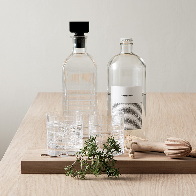Orrefors Street Crystal Decanter with Black Stopper