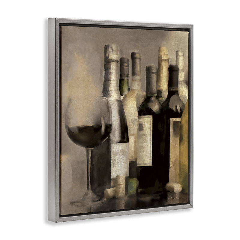  «Wine Wine with Bottles», art mural encadré sur toile flottante par Carol Robinson, H 21 po x l 17 po