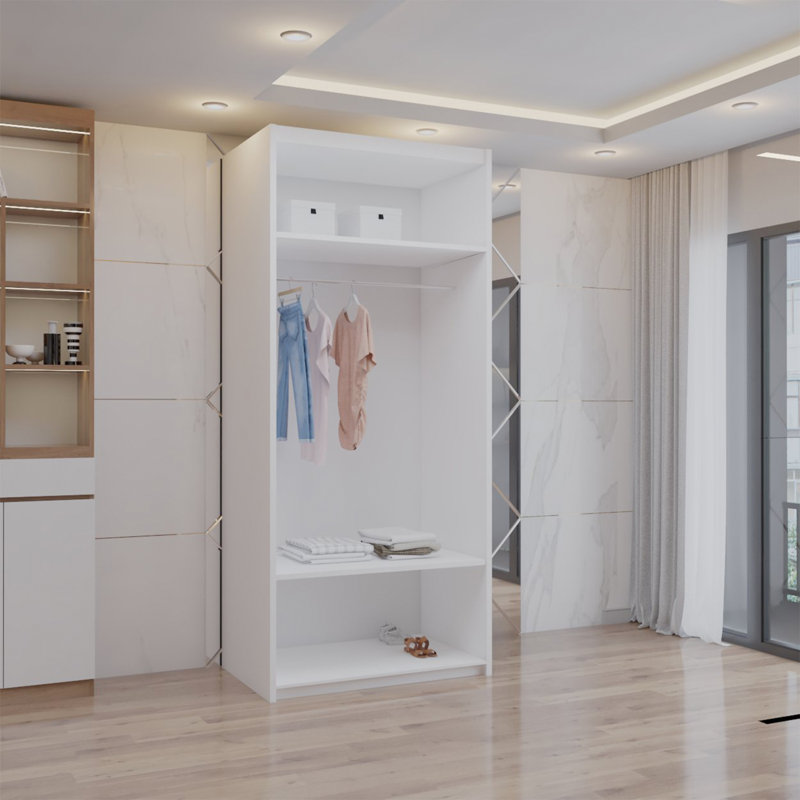 Ashawni 2 Door Laminate Wardrobe, 217cm H x 90xcm W x 62cm D, White