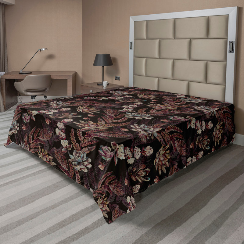 Drap plat Ambesonne Jungle à motif de forêt botanique marron foncé et coquille d'œuf