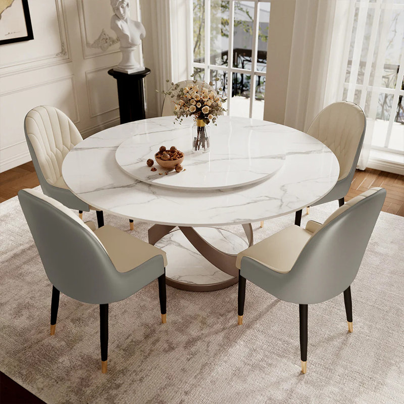 Round Dining Table with Marble Lazy Susan