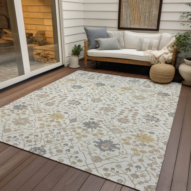 Elara Ivory Washable Indoor-Outdoor Rug - , 5' x 7'6"
