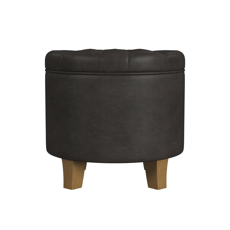 Ralpheal 19" Wide Faux leather Round Storage Ottoman, Black