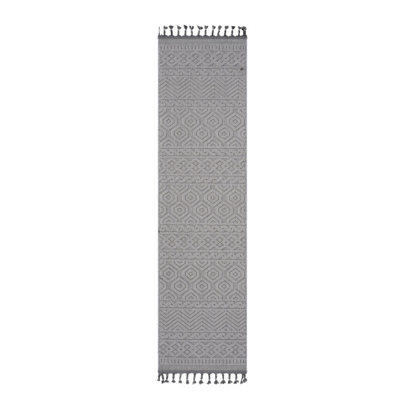 Tapis d'intérieur / extérieur blanc / géométrique de la collection LOOM & LUXE, Tapis de couloir 2 pi 2 po x 8 pi