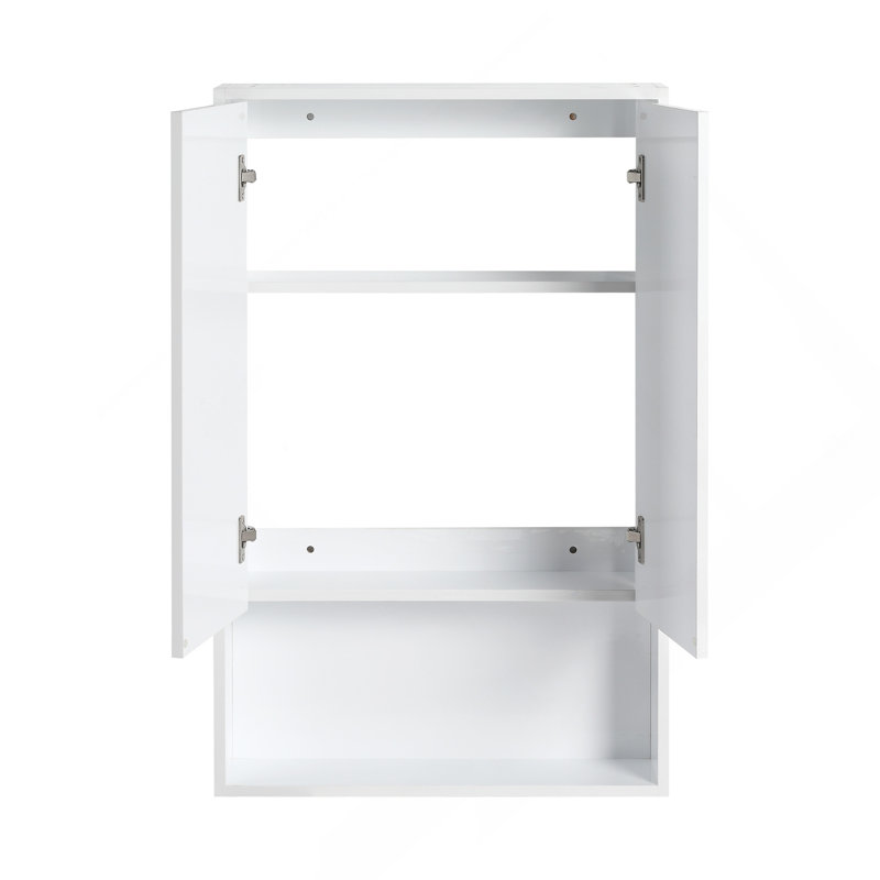 Armoire murale de salle de bain 24 po, portes à fermeture douce, conception à fixation flottante, blanc brillant (emballage KD)