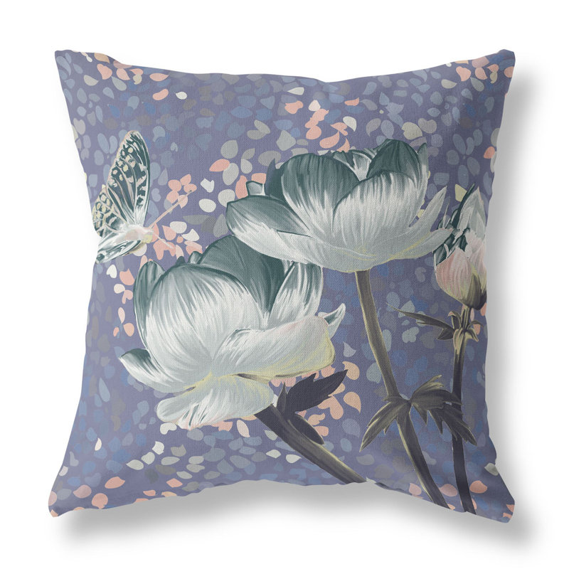 Floral Outdoor Reversible Throw Pillow, Dark Green/Gray, 16" x 16"