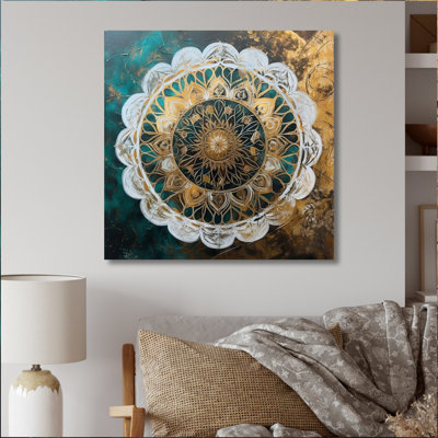 Sarcelle et mandala doré I sur toile