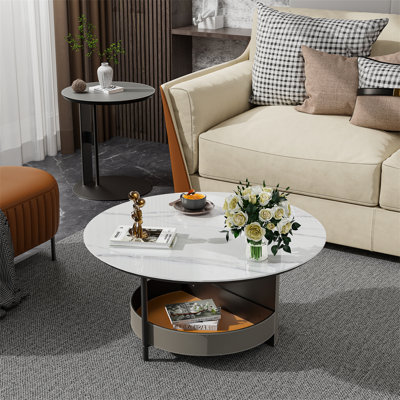 Minimalist Saddle Leather Coffee Centre Table Real Sintered Stone Top