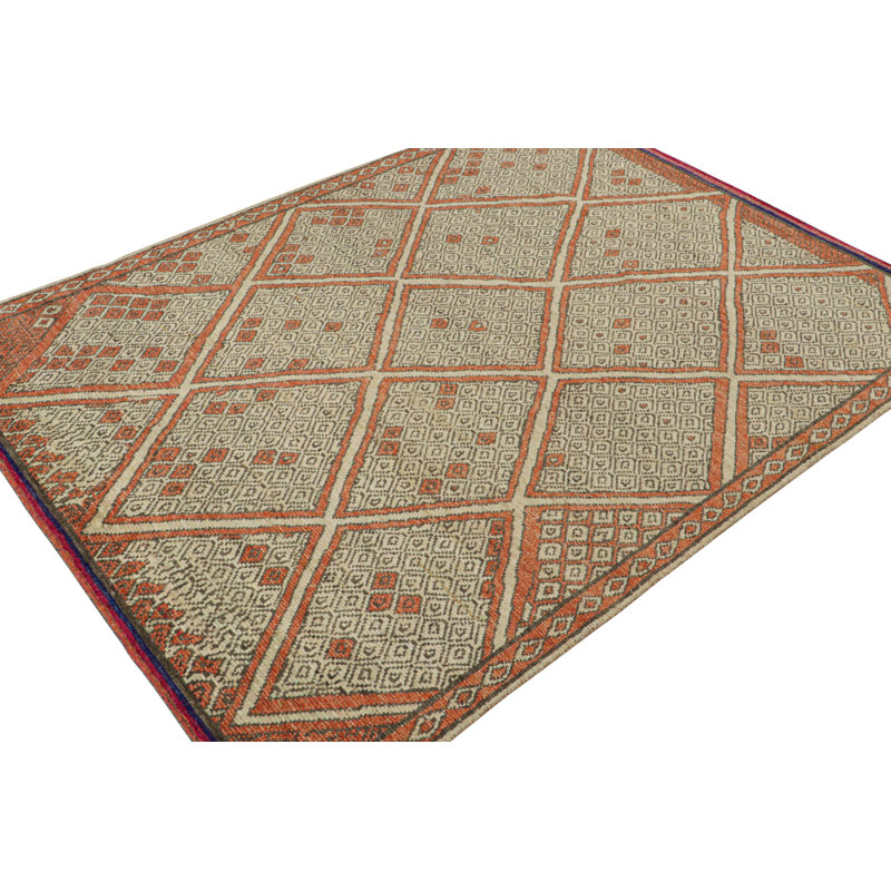 Moroccan Hand Knotted Geometric Area Rug, Rectangle 6' x 9'