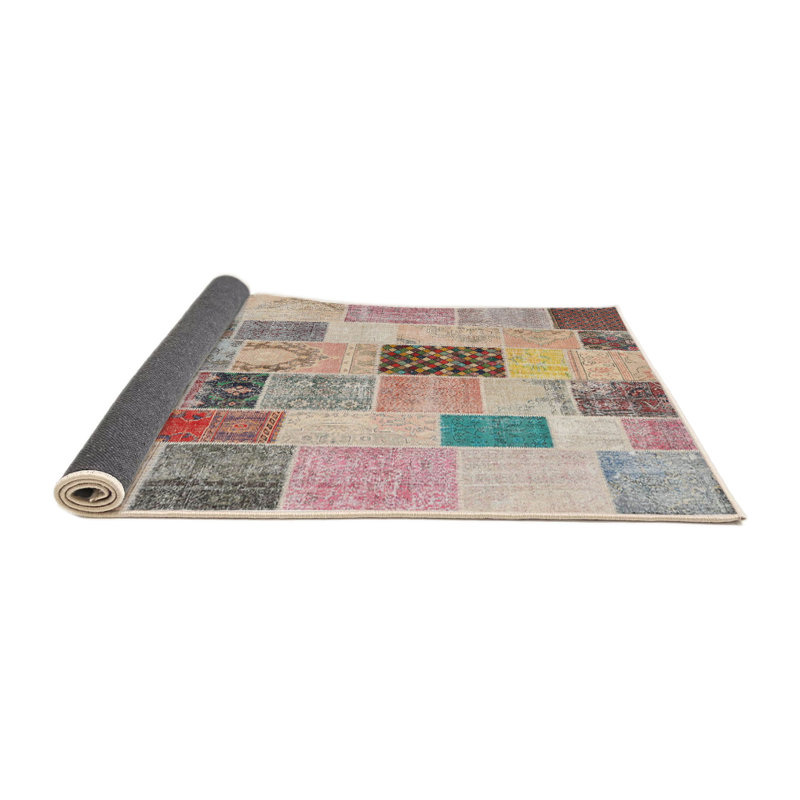 Tapis gris/rose/beige contemporain, Rond 5 pi
