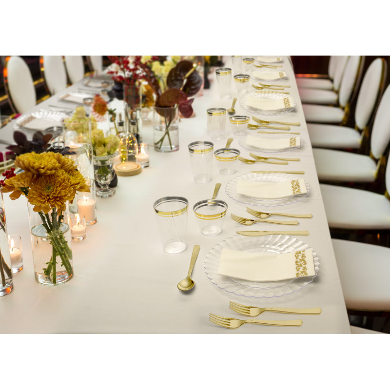 Elegant Clear Plastic Scalloped Edge Dinnerware Set, 50 Pieces