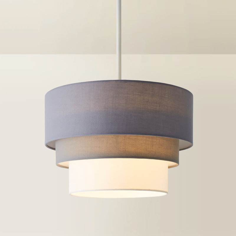 Aztec 24cm H Cotton Drum Pendant Shade ( Spider ), Grey/White