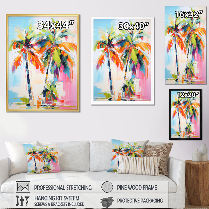 Colell Palm Trees Palm IV sur toile, Cadre noir, H 32 po x l 24 po x P 1 po