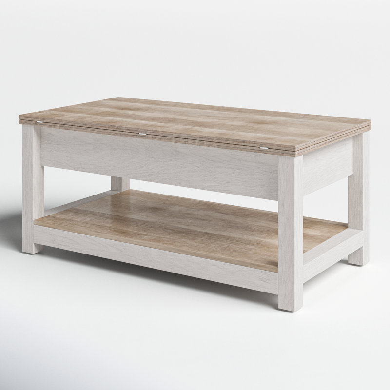 Bojko Multi-Function Lift Top Coffee Table with Hidden Compartment and Storage Shelf, Greyish White, Grey Wash