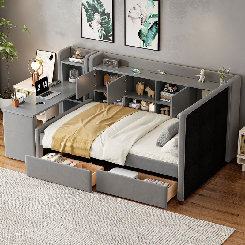 Multifunctional Velvet Twin Daybed With Storage & Side Table For Small Spaces