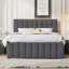 Lit plateforme double tapissier avec lit gigogne simple et 3 tiroirs, tissu en lin, gris
