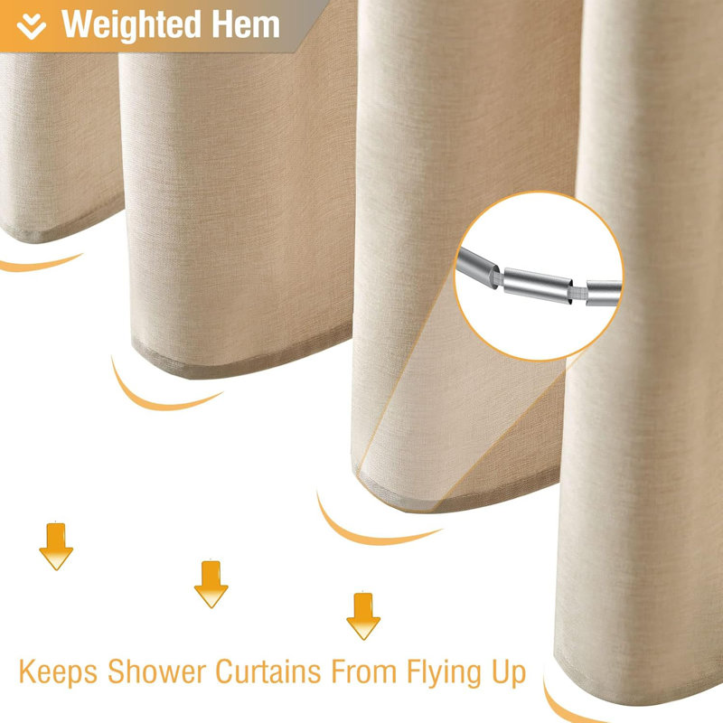 Rideau de douche luxueux en polyester robuste avec texture en lin imperméable, comprenant 12 crochets en plastique pour le décor de la salle de bain