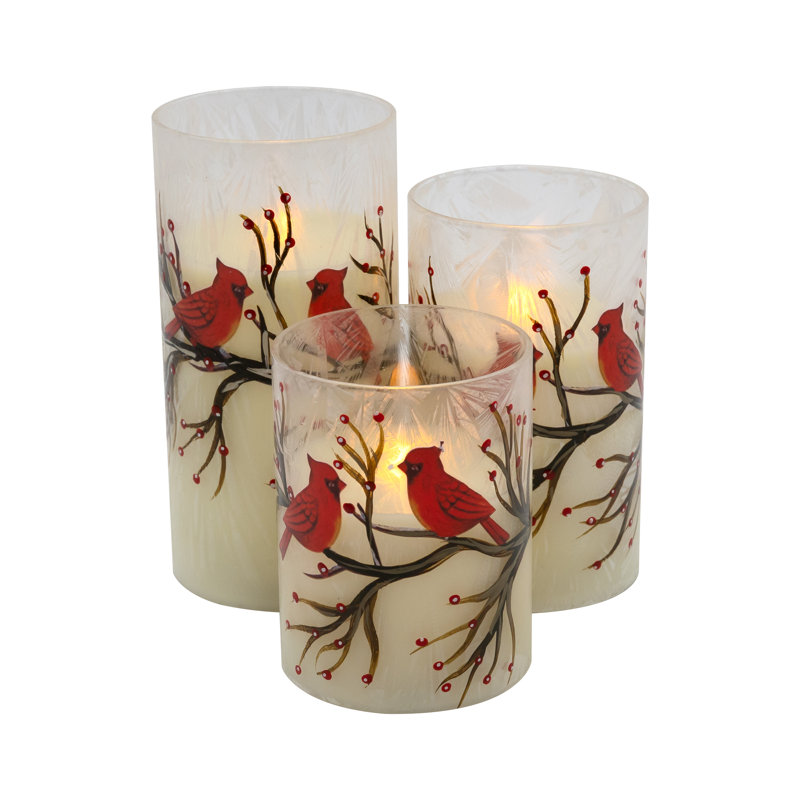 Battery Operated LED Red Cardinals Hurricane Candles - 3 Count