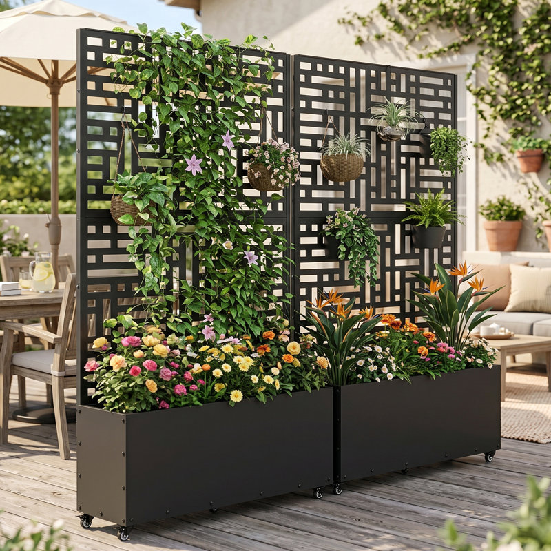 Boîte à fleurs en métal avec treillis , Noir
