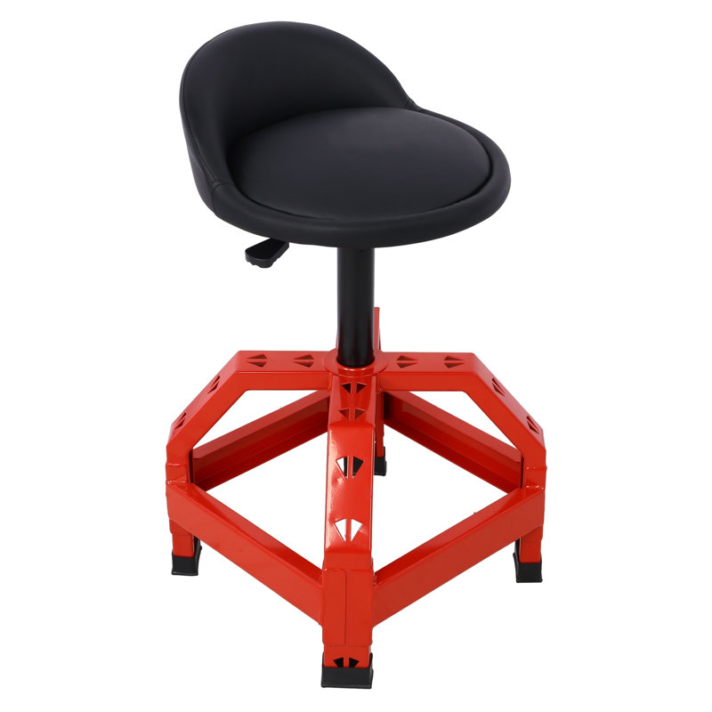 Tabouret de mécanicien pivotant pneumatique rouge - siège roulant sur roulettes à 360 degrés pour la réparation automobile et le garage