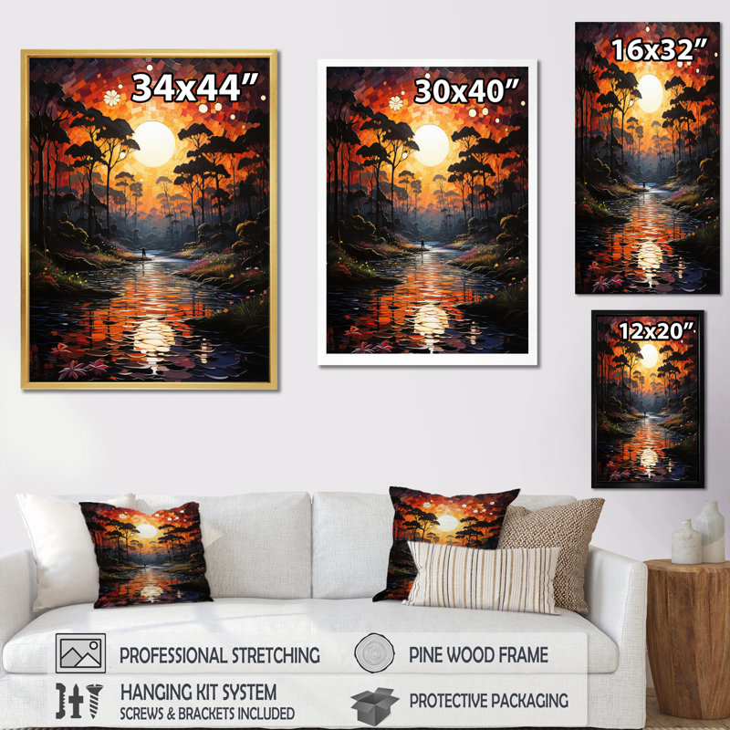 «Mystic Forest River Sunset Pastoral VI», reproduction d'art sur toile, H 40 po x l 30 po x P 1,5 po, Noir