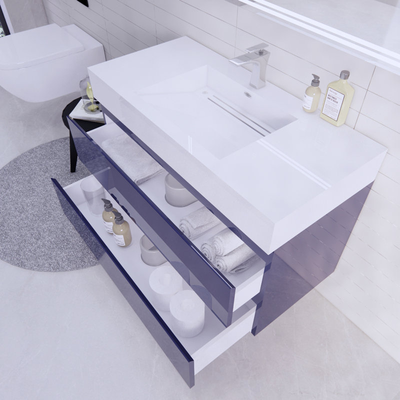 Babajide 42'' Single Bathroom Vanity with Acrylic Top, High Gloss Night Blue