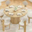 Table de salle à manger de 43 po pour 4 personnes, petite table de salle à manger avec plateau en bois et base en métal robuste, table de salle à manger ronde moderne pour salle à manger, assemblage facile-1534276476