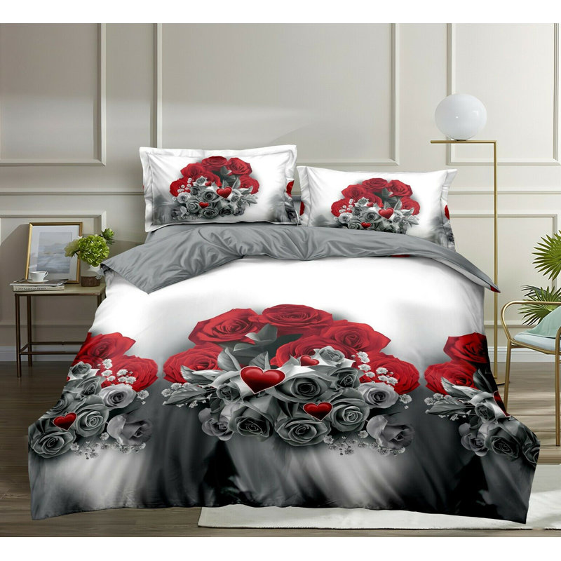 Chevalier Microfiber Floral Duvet Cover Set with Pillowcases Included, Kingsize - 2 Standard Pillowcases