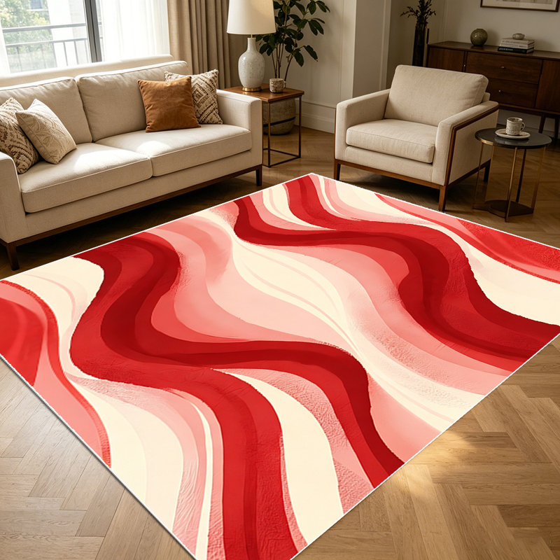 1PC Red Ombre Wavy Stripe Abstract area rugs for Living Room, Soft and Comfortable, Suitable for all seasons, easy-to-maintain, machine washable Indoor floor mat, Under Table Farmhouse suitable for Dining Room, Bedroom, Kitchen, Entryway, Home