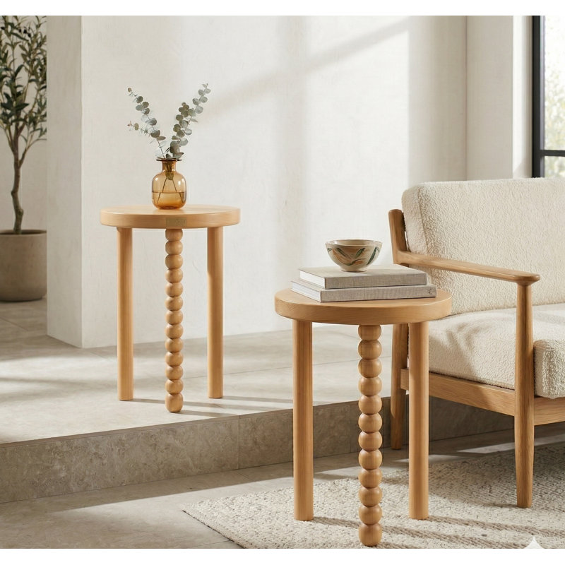Caspar Round Wood Side Table Set, Natural