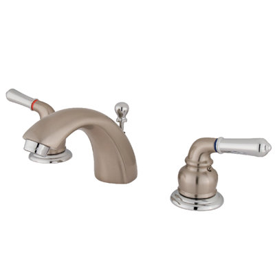 Kingston Brass Two-Handle 3-Hole Deck Mount Mini-Widespread Bathroom Faucet with Brass Pop-Up