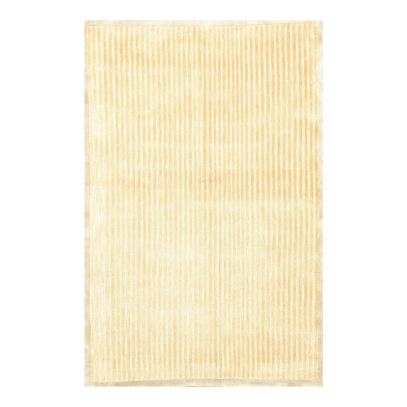 Tapis rayé ivoire en coton / laine / soie noué à la main 4 pi x 6 pi