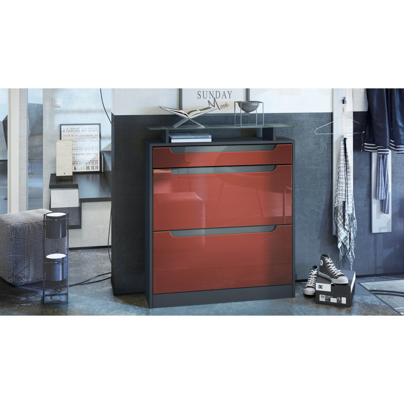 16 Pair Shoe Storage Cabinet, Bordeaux/Dark Grey
