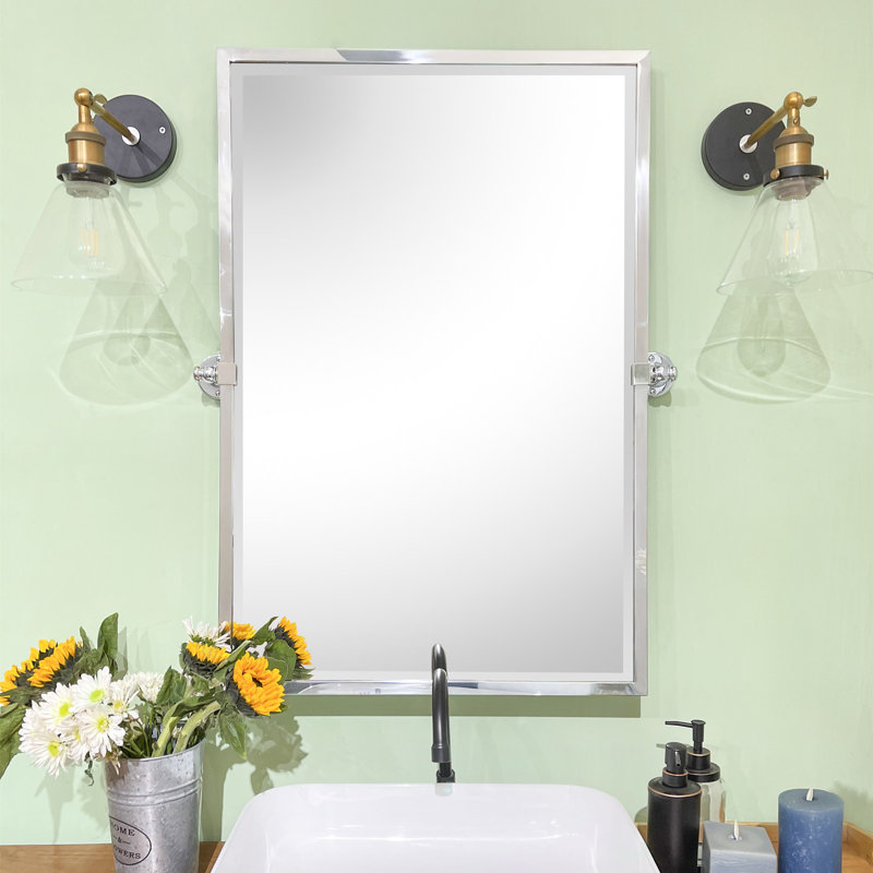 Metal Rectangle Mirror, Polished Nickel, 36" x 24"