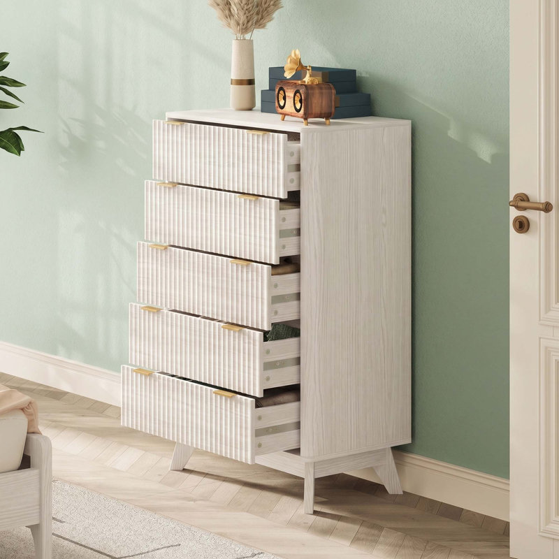 Donati 5-Drawer Dresser, Wood Chest of Drawers, White