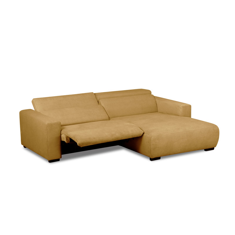 Almontiser Cozzy Reclining Corner Sofa in Curdouy Velvet Fabric, Honey Yellow, Right Hand Facing