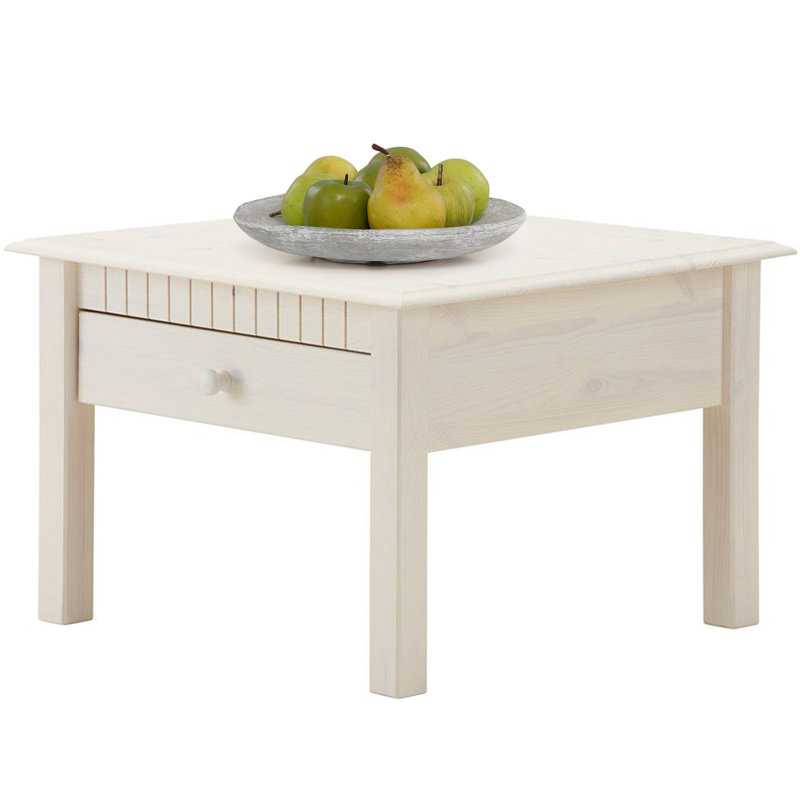 Yassine Solid Wood Four Leg Coffee Table with Storage, White