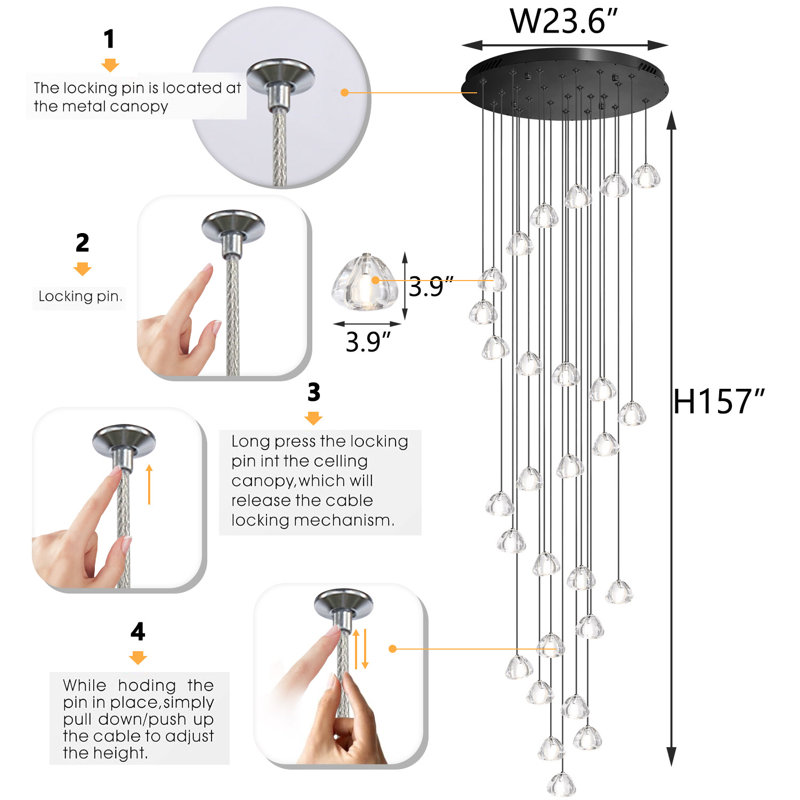 25-light Dimmable Crystal Chandelier, Matte Black