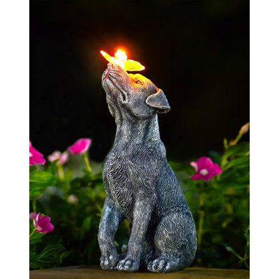 Dog Statue With Solar Butterfly - Ideal Gifts For Mom, Dad Or Birthdays, Beautifully Crafted Outdoor Decorations To Wow Your Guests